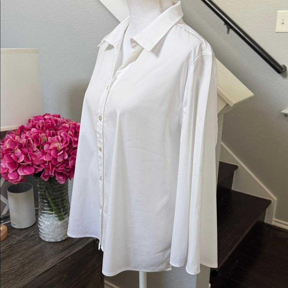 Chico's White Button Down Stretch Shirt Flare Sle… - image 8